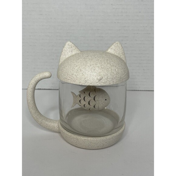 Anya Kitty Cat Tea Cup Mug With Infuser And Strainer Glass Mug - Picture 1 of 6